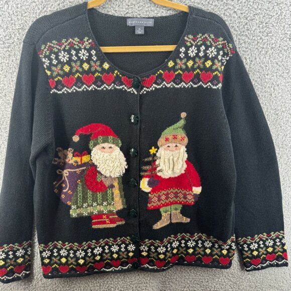 Vintage Northern Isles Christmas Santa's Cardigan Size XL Black - Picture 1 of 7